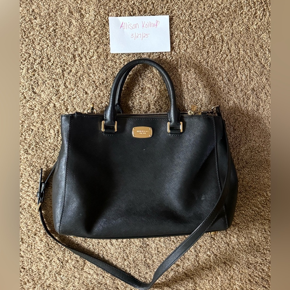 Michael Kors Black Satchel with shoulder strap & gold hardware